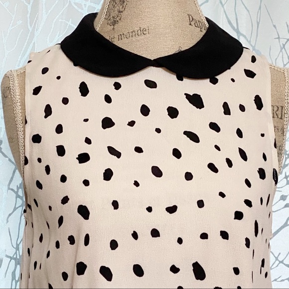 Wildfox white black polka dot spot print collared tank top sleeveless blouse - Picture 2 of 8